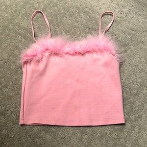 Cute pink boa trim Y2K crop top